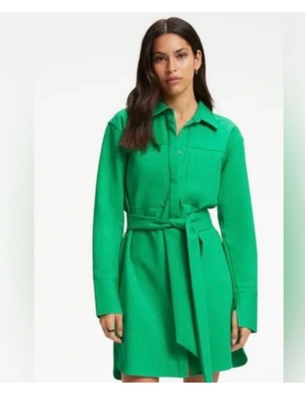 Good American kelly green dress Committed to Fit Poplin Shirt long sleeve collar